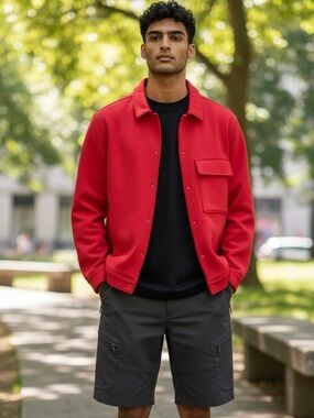 Men's Red COS Snap-Front Jacket - Classic Casual European Size L